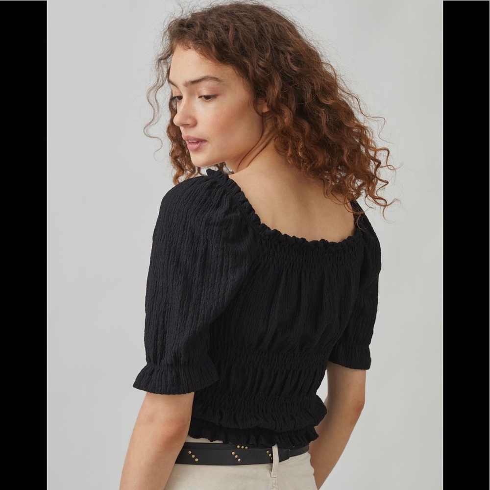 Anthro Pilcro Puff Sleeved Crop Top in Black size L NWT - Picture 2 of 16